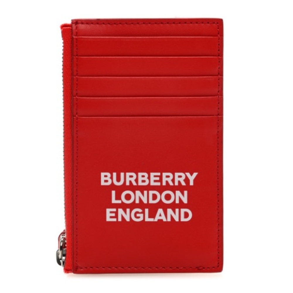 BURBERRY 
Calfskin London England Print Logo Card Holder Red